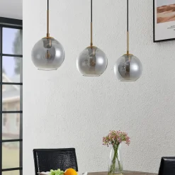 Lindby hengelampe Hiwana, røykgrå, glass, 3 lyskilder Online