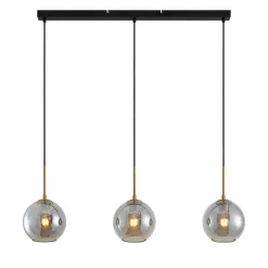 Lindby hengelampe Hiwana, røykgrå, glass, 3 lyskilder Online