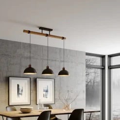 Lindby hengelampe Holgar, grå, 3 lyskilder, tre, metall, E27| Pendellamper