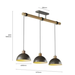 Lindby hengelampe Holgar, grå, 3 lyskilder, tre, metall, E27| Pendellamper