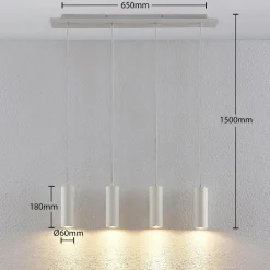Lindby hengelampe Joffrey, 76 cm, hvit, 4 lyskilder, GU10