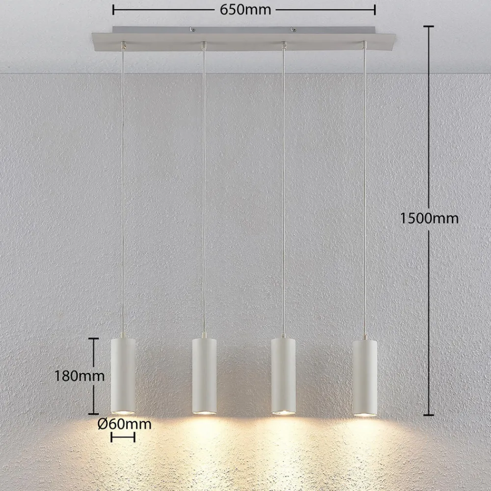 Lindby hengelampe Joffrey, 76 cm, hvit, 4 lyskilder, GU10