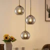 Lindby hengelampe Jurian, 32 cm, 3 lyskilder, bronse, røyk, glass| Pendellamper