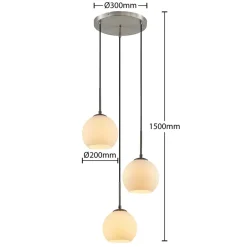 Lindby hengelampe Jurian, Ø 32 cm, 3 lyskilder, nikkel/opal, glass| Pendellamper