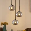 Lindby hengelampe Jurian, 32 cm, 3 lyskilder, svart/røyk, glass Best