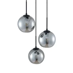 Lindby hengelampe Jurian, 32 cm, 3 lyskilder, svart/røyk, glass Best
