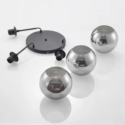 Lindby hengelampe Jurian, 32 cm, 3 lyskilder, svart/røyk, glass Best