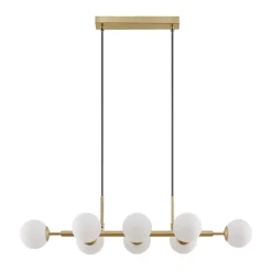 Lindby hengelampe Kiamo, 83 cm, messing, hvit, glass, G9 Clearance