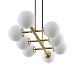 Lindby hengelampe Kiamo, 83 cm, messing, hvit, glass, G9 Clearance