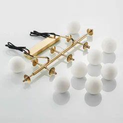 Lindby hengelampe Kiamo, 83 cm, messing, hvit, glass, G9 Clearance