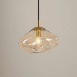 Lindby hengelampe Lelia, ravfarget, glass, Ø 35 cm