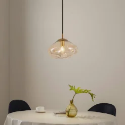 Lindby hengelampe Lelia, ravfarget, glass, Ø 35 cm