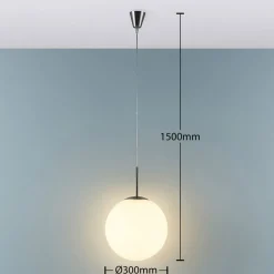 Lindby hengelampe Marike, Ø 30 cm, hvit, glass, kuppel, E27| Pendellamper