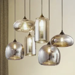 Lindby hengelampe Marla, 6 lyskilder, glass, røykgrå, 108 cm| Pendellamper