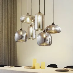 Lindby hengelampe Marla, 6 lyskilder, glass, røykgrå, 108 cm| Pendellamper