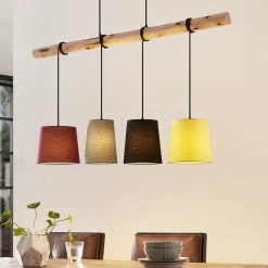 Lindby hengelampe Moscow , fargerik, tekstil, tre, E27, 116 cm Hot