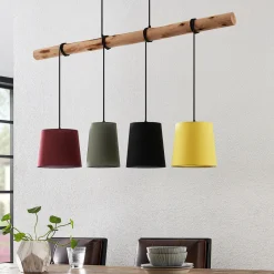 Lindby hengelampe Moscow , fargerik, tekstil, tre, E27, 116 cm Hot