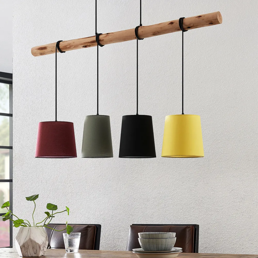 Lindby hengelampe Moscow , fargerik, tekstil, tre, E27, 116 cm Hot