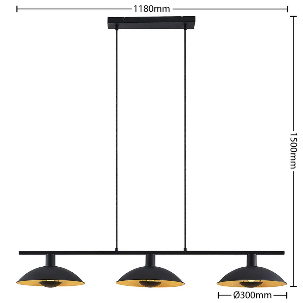 Lindby hengelampe Narisara, 118 cm, E14, 3 lyskilder, svart-gull