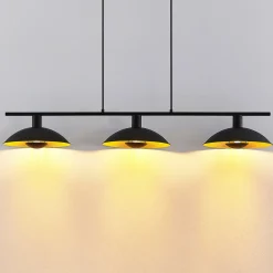 Lindby hengelampe Narisara, 118 cm, E14, 3 lyskilder, svart-gull