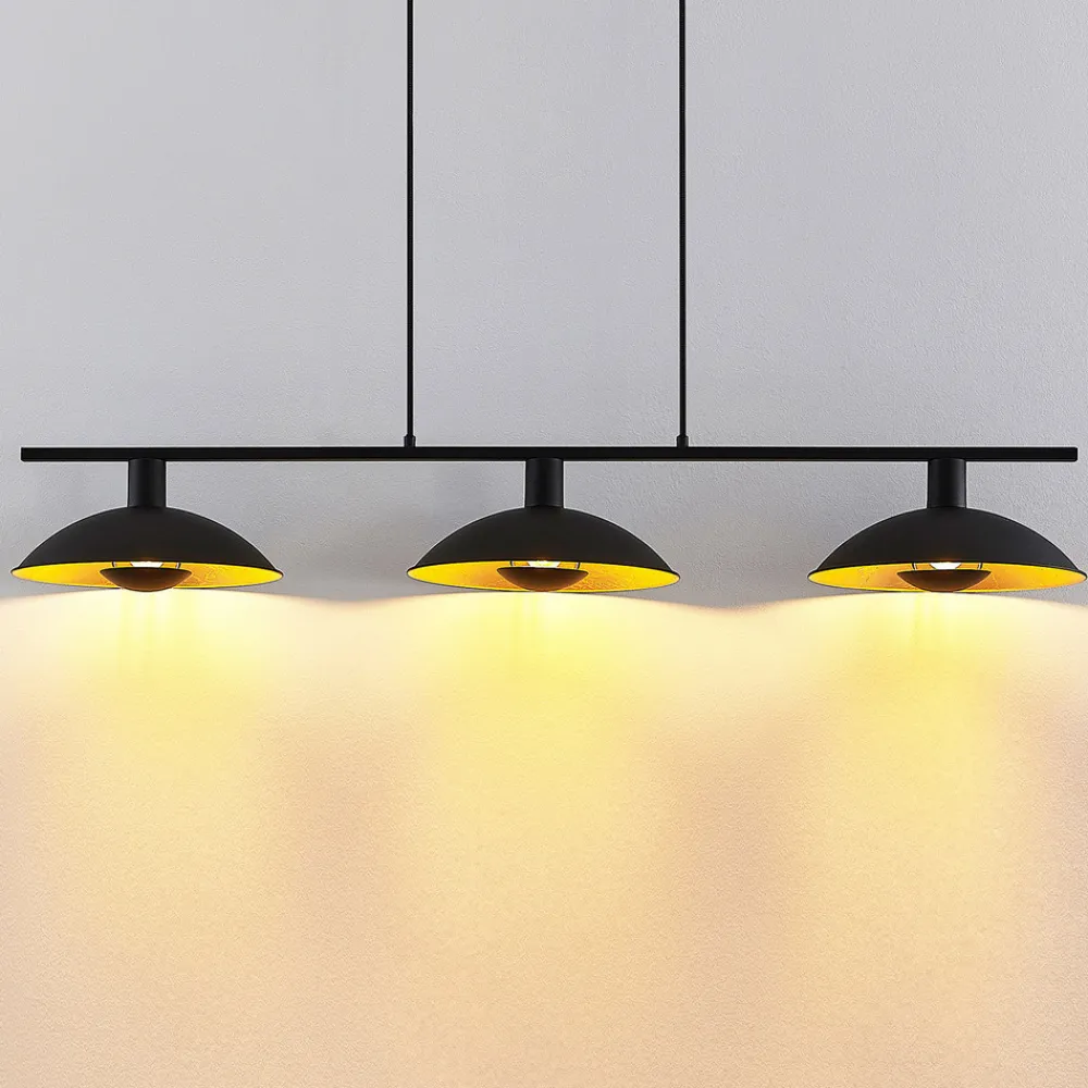 Lindby hengelampe Narisara, 118 cm, E14, 3 lyskilder, svart-gull