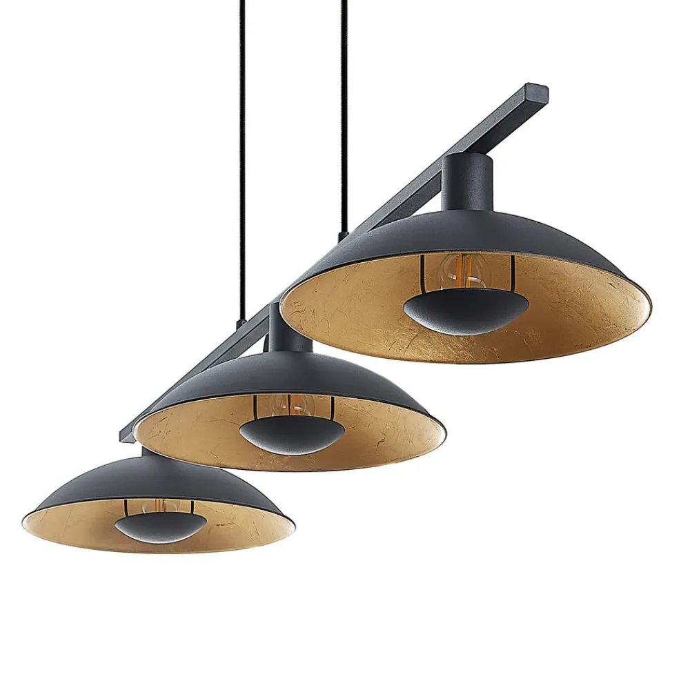 Lindby hengelampe Narisara, 118 cm, E14, 3 lyskilder, svart-gull