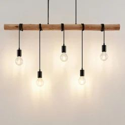 Lindby hengelampe Rom, 5 lyskilder, tre, tau, svart, 116 cm Sale