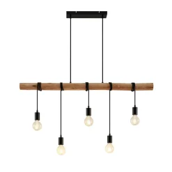 Lindby hengelampe Rom, 5 lyskilder, tre, tau, svart, 116 cm Sale
