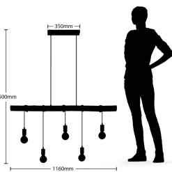 Lindby hengelampe Rom, 5 lyskilder, tre, tau, svart, 116 cm Sale