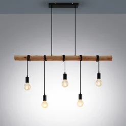 Lindby hengelampe Rom, 5 lyskilder, tre, tau, svart, 116 cm Sale