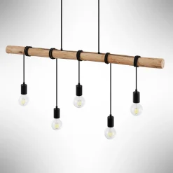 Lindby hengelampe Rom, 5 lyskilder, tre, tau, svart, 116 cm Sale