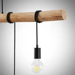 Lindby hengelampe Rom, 5 lyskilder, tre, tau, svart, 116 cm Sale