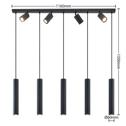 Lindby hengelampe Sanad, 116 cm, 9 lyskilder, svart, GU10 New