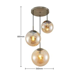 Lindby hengelampe Teeja, amber, 3 lyskilder, Ø52cm, glass, E27| Design- Og Hotellbelysning|Pendellamper