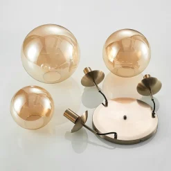 Lindby hengelampe Teeja, amber, 3 lyskilder, Ø52cm, glass, E27| Design- Og Hotellbelysning|Pendellamper