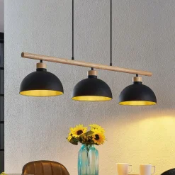 Lindby hengelampe Tirzana, 3 lyskilder, svart, metall, tre Sale