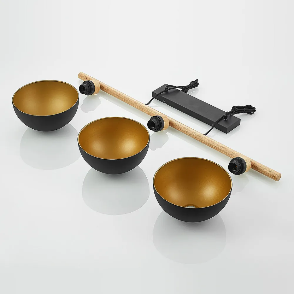 Lindby hengelampe Tirzana, 3 lyskilder, svart, metall, tre Sale