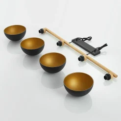 Lindby hengelampe Tirzana, 4 lyskilder, svart, metall, tre| Pendellamper