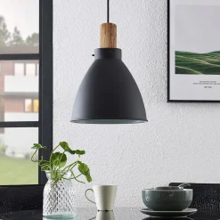 Lindby hengelampe Trebale, E27, Ø 28 cm, svart, tre| Pendellamper
