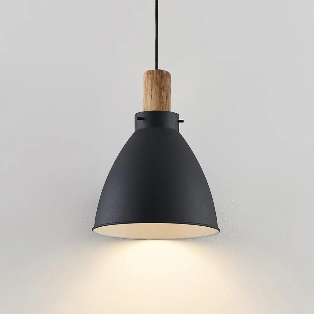 Lindby hengelampe Trebale, E27, Ø 28 cm, svart, tre| Pendellamper