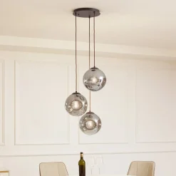 Lindby hengelampe Valentina, E27, Ø 49 cm, røykgrå, glass| Pendellamper