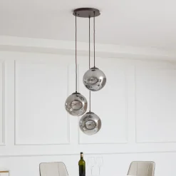 Lindby hengelampe Valentina, E27, Ø 49 cm, røykgrå, glass| Pendellamper