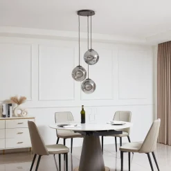 Lindby hengelampe Valentina, E27, Ø 49 cm, røykgrå, glass| Pendellamper