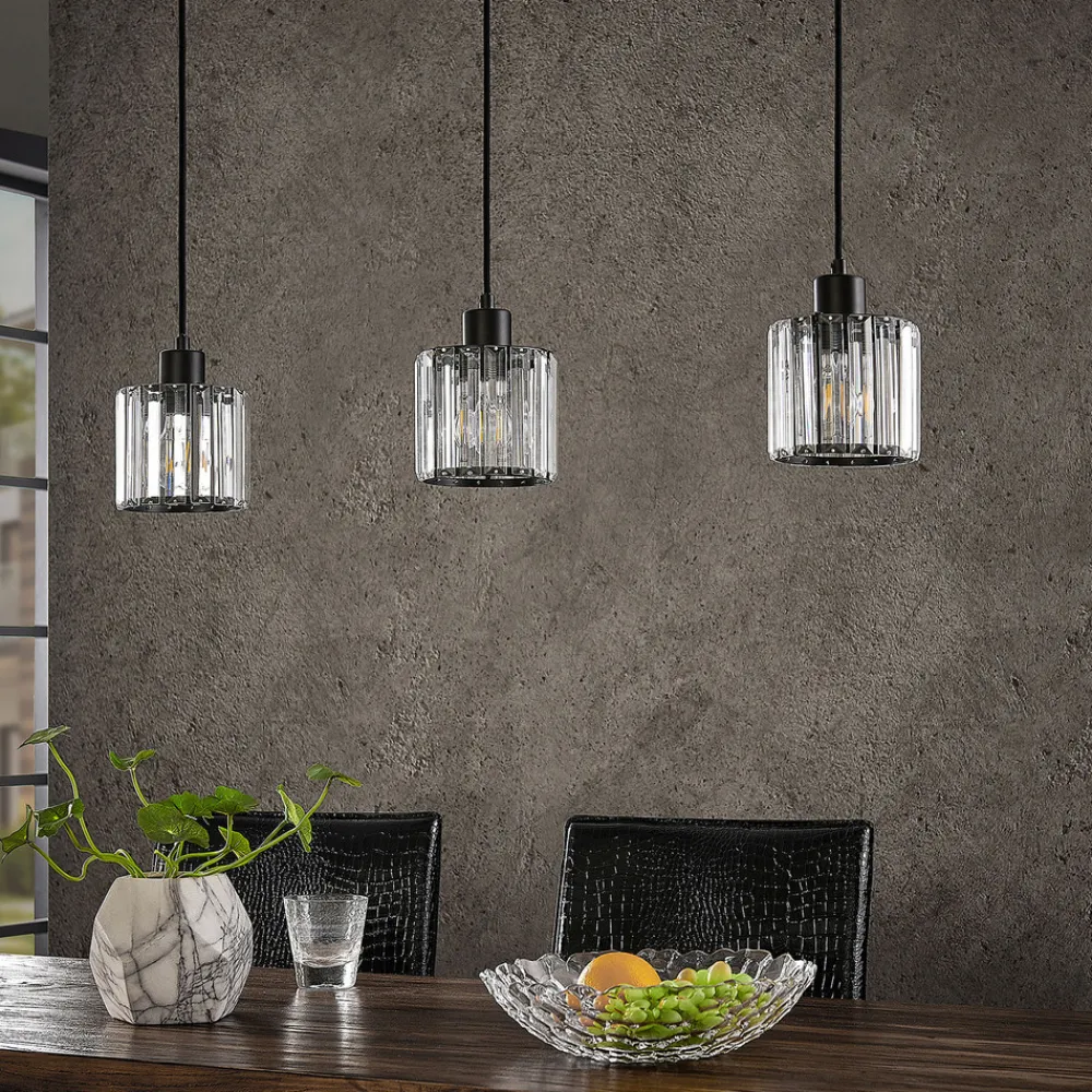 Lindby hengelampe Vella, transparent, glass, 83 cm, 3 lyskilder.