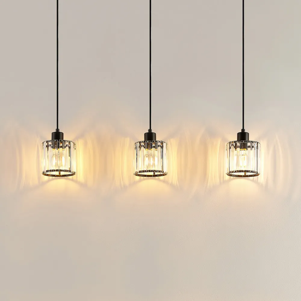 Lindby hengelampe Vella, transparent, glass, 83 cm, 3 lyskilder.