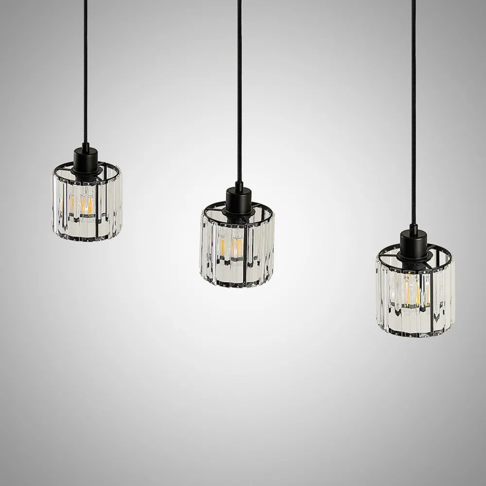 Lindby hengelampe Vella, transparent, glass, 83 cm, 3 lyskilder.