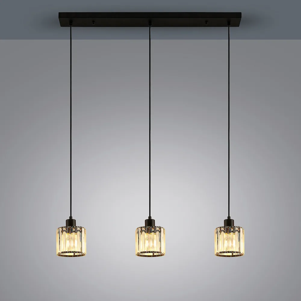 Lindby hengelampe Vella, transparent, glass, 83 cm, 3 lyskilder.