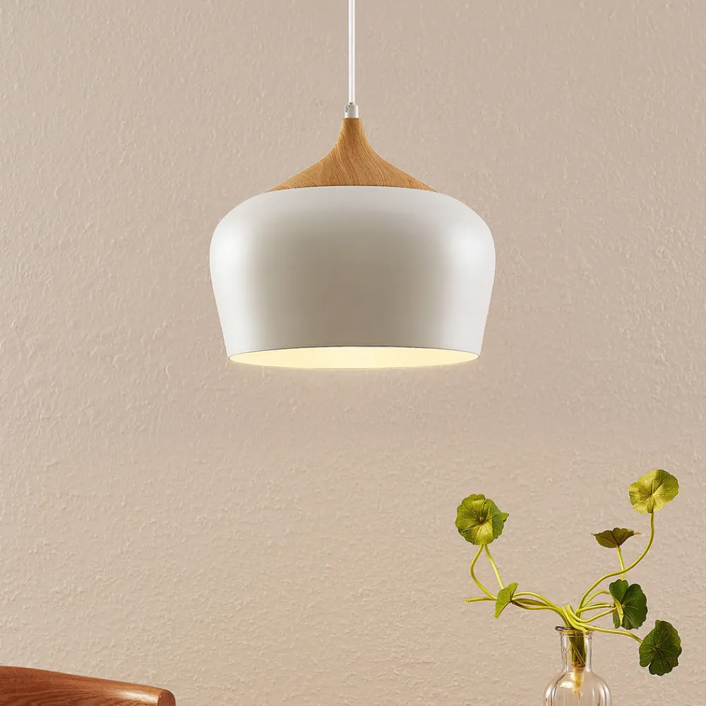 Lindby hengelampe Vilsera, hvit, metall/tre, 26 cm, E27 Best
