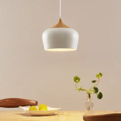 Lindby hengelampe Vilsera, hvit, metall/tre, 26 cm, E27 Best