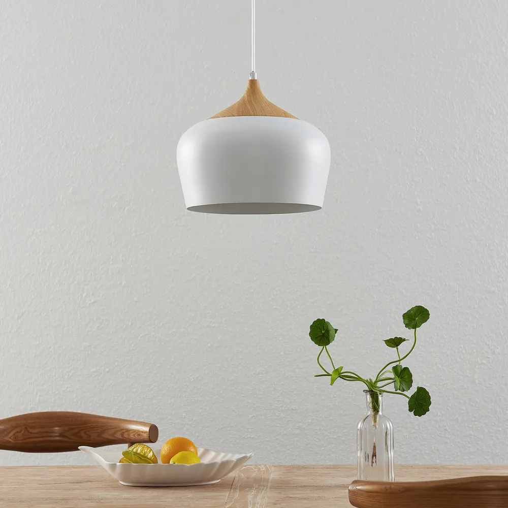 Lindby hengelampe Vilsera, hvit, metall/tre, 26 cm, E27 Best